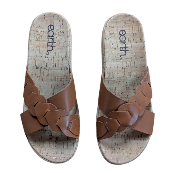 Earth Scotti Platform Leather Dark Natural Slide Sandal Size 8.5 - Picture 3 of 13
